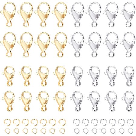 UNICRAFTALE About 120Pcs 2 Sizes 2 Colors Lobster Claw Clasps with 200Pcs Open Jump Rings Set Jewelry Clasps Parrot Trigger Clasps for Jewelry Making Findings