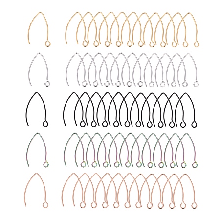 Arricraft 30Pcs 5 Color Ion Plating(IP) 304 Stainless Steel Earring Hooks, Ear Wire, Mixed Color, 26x15.5mm, Hole: 2.5mm, Pin: 0.7mm, 5 colors, 6pcs/color, 30pcs/box