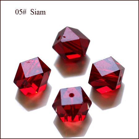 Honeyhandy Imitation Austrian Crystal Beads, Grade AAA, Faceted, Cornerless Cube Beads, Dark Red, 6x5.5x5.5mm, Hole: 0.7~0.9mm