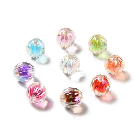 UV Plating Transparent Acrylic Beads, Pumpkin, Mixed Color, 15.5x14.5~15mm, Hole: 2.7~2.8mm