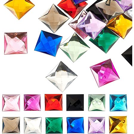 FINGERINSPIRE 24Pcs Flat Back Square Acrylic Self-Adhesive Rhinestone Gems Stick with Container 12 Colors Crystals Bling Sticker Acrylic Jewels for Costume Making Cosplay Jewels Crafts 1.18x1.18 inch
