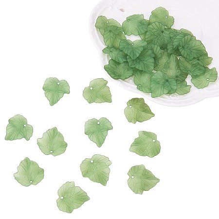 PandaHall Elite About 100 Pcs Frosted Style Acrylic Maple Leaf Charm Pendants for Jewelry Making 24x22.5x3mm Green