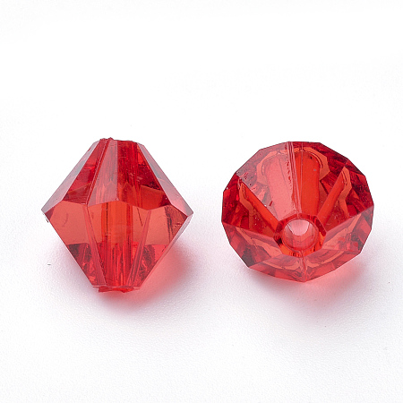 Honeyhandy Transparent Acrylic Beads, Bicone, Red, 6x5.5mm, Hole: 2mm, about 6120pcs/500g