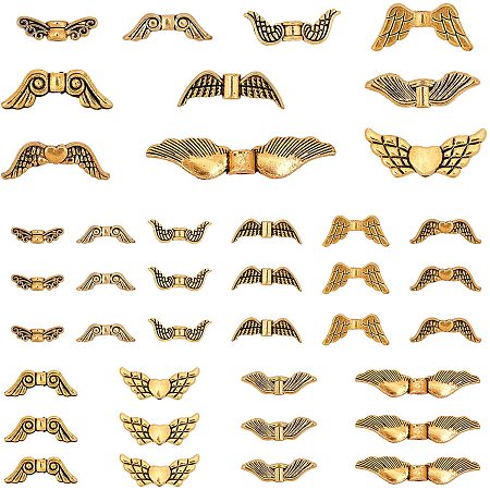 PandaHall Elite 200pcs Angel Wing Charms 10 Styles Tibetan Style Alloy Wing Beads Wing Spacer Beads for DIY Handmade Jewelry Making Wedding Christmas Decoration, Golden