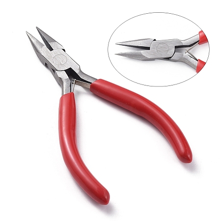 ARRICRAFT Jewelry Pliers, #50 Steel(High Carbon Steel) Short Chain Nose Pliers, Red, 135x55mm