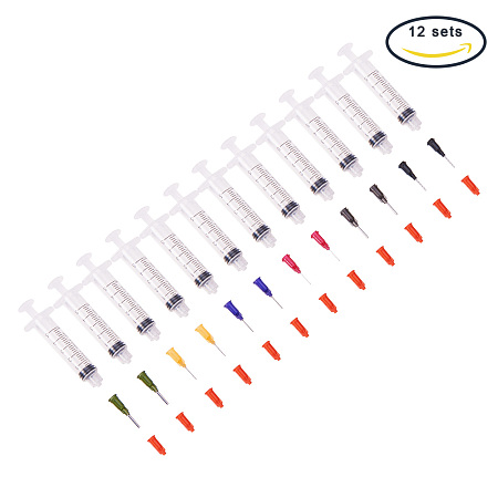 PandaHall Elite 12Pcs Injection Syringe Sets Mixed Color with Blunt Tip Needles and Caps for Glue Applicator Size 85mm