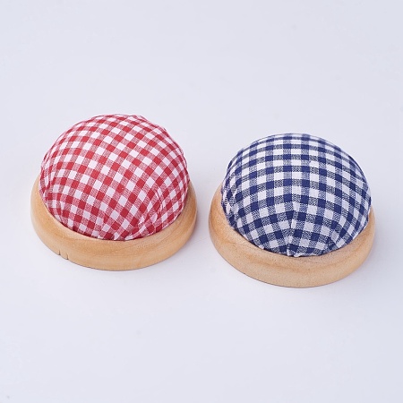 Honeyhandy Cloth Needle Pin Cushions, with Wood and Foam inside, Half Round/Dome, Mixed Color, 72x40~45mm, Half Hole: 3mm