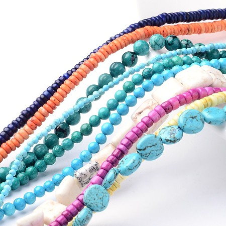 Honeyhandy Natural Howlite Bead Strands, Dyed & Heated, Mixed Shapes, Mixed Color, 2~10x2~10x2~5mm, Hole: 0.5~1mm, about 80~200pcs/strand, 15.7 inch