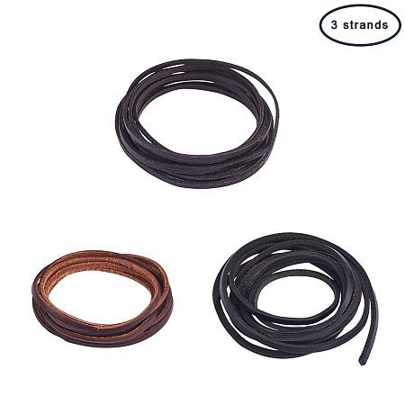 PandaHall Elite 3 Strands 3mm Flat Genuine Cowhide Leather Lace Cord Braiding String Leather Strips 2.2 Yard for Jewelry Making 3 Colors