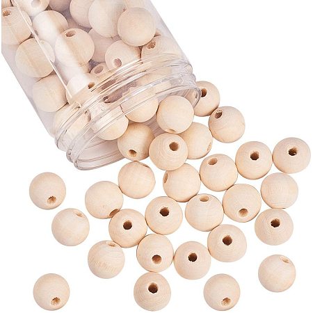 NBEADS 1 Box 90 Pcs 15mm Round Wooden Spacer Beads with 3mm Hole, Unfinished Round Wooden Loose Beads Wooden Beads Charms for DIY Jewelry Craft Making, Moccasin