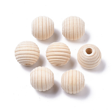 Honeyhandy Unfinished Natural Wood Beads, Beehive Beads, Bleach, Undyed, Round, Old Lace, 15mm, Hole: 4mm