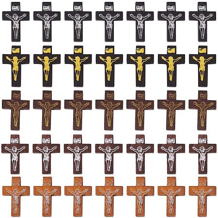 SUNNYCLUE 50Pcs 5 Style Cross Charms Craft Supplies Printed Wooden Cross Charms Pendants for Crafting Jewelry Findings Making Accessory for DIY Necklace Bracelet