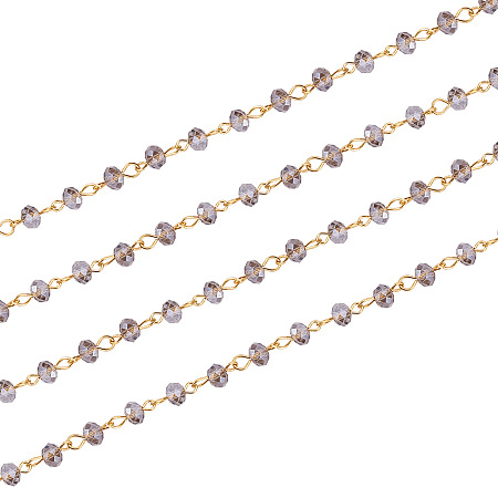 ARRICRAFT Handmade Rondelle Glass Beads Chains for Necklaces Bracelets Making, with Golden Iron Eye Pin, Unwelded, Gray, 39.3 inches