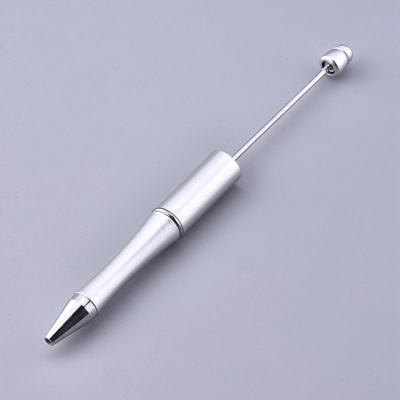 Honeyhandy Plastic Beadable Pens, Press Ball Point Pens, for DIY Pen Decoration, Silver, 144x12mm, The Middle Pole: 2mm