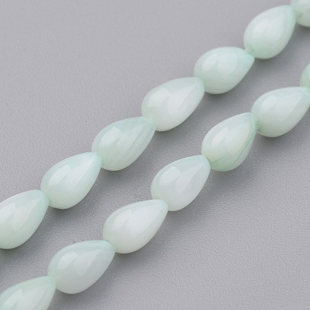 Honeyhandy Natural Shell Bead Strands, Dyed, teardrop, Light Cyan, 7x5mm, Hole: 0.5mm, about 59pcs/strand, 15.2 inch