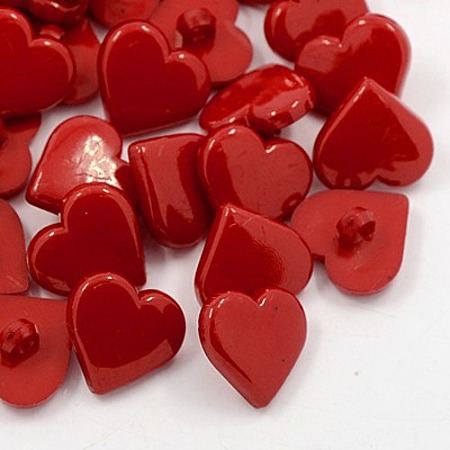 Honeyhandy Acrylic Shank Buttons, Lovely Heart Button for Costume Design, 1-Hole, Dyed, Dark Red, 17x17x3mm, Hole: 2mm
