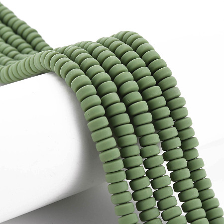 Honeyhandy Handmade Polymer Clay Beads Strands, for DIY Jewelry Crafts Supplies, Flat Round, Olive Drab, 6~7x3mm, Hole: 1.5mm, about 113~116pcs/strand, 15.55 inch~16.14 inch(39.5~41cm)