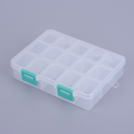 Honeyhandy Organizer Storage Plastic Boxes, Adjustable Dividers Box, Rectangle, Medium Turquoise, 14x10.8x3cm, Compartment: 3x2.5cm, 15 compartment/box