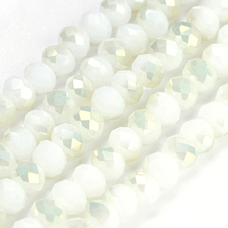 Half Plated Faceted Rondelle Electroplate Imitation Jade Glass Bead Strands, WhiteSmoke, 3x2mm, Hole: 1mm; about 100pcs/strand, 10