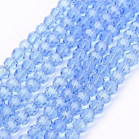Honeyhandy Faceted Round Glass Beads Strands, Light Sky Blue, 4mm, Hole: 1mm, about 98pcs/strand, 13.7 inch