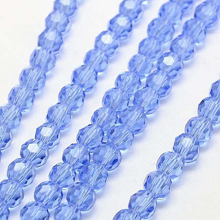Honeyhandy Glass Beads Strands, Faceted, Round, Light Sky Blue, 6mm, Hole: 1mm, about 98~100pcs/strand, 21.5 inch