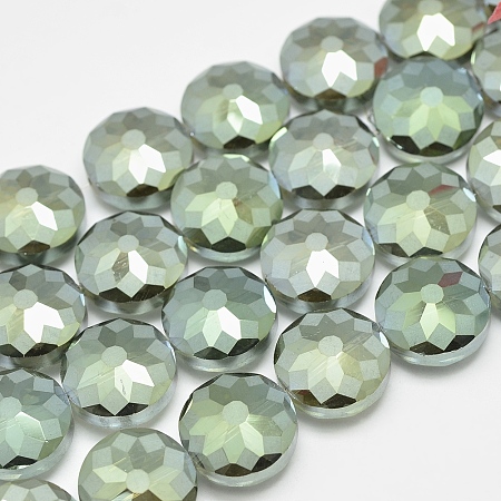 Arricraft Electroplate Glass Beads Strands, Full Rainbow Plated, Flat Round, Dark Sea Green, 18x10mm, Hole: 2mm, about 35pcs/strand, 24.4 inch
