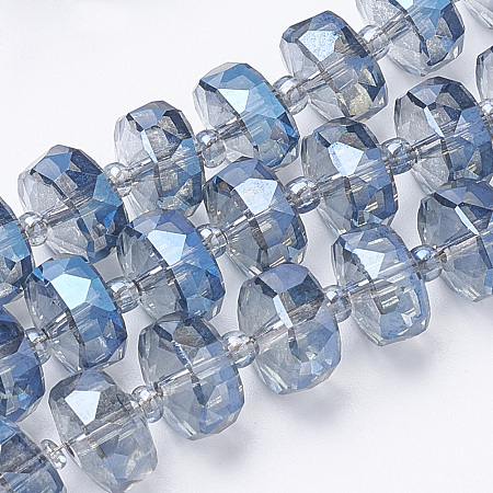 Electroplat Glass Beads Strands, Rainbow Plated, Faceted, Rondelle, Cornflower Blue, 10x6.5mm, Hole: 1.2mm, about 60pcs/strand, 18.9 inch