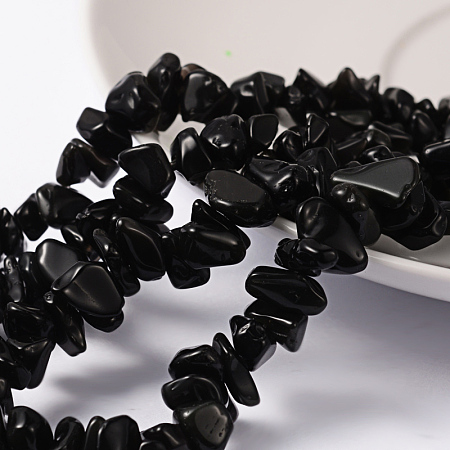 Honeyhandy Natural Obsidian Beads Strands, Chip, Black, 5~8mm, Hole: 0.5mm, about 31~32 inch