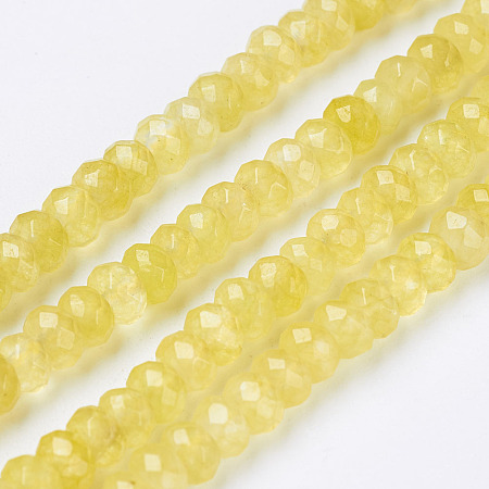 Natural Malaysia Jade Beads Strands, Dyed, Faceted, Rondelle, Yellow, 4x3mm, Hole: 1mm, 116pcs/strand, 13.7 inch(35cm)