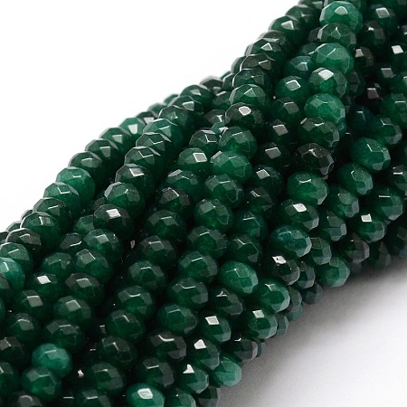 ARRICRAFT Dyed Natural Malaysia Jade Rondelle Beads Strands, Faceted, Dark Green, 4x2~3mm, Hole: 1mm; about 115pcs/strand, 14 inches