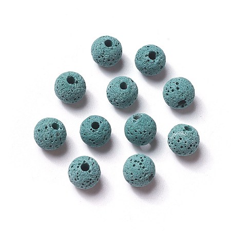 Unwaxed Natural Lava Beads, for Perfume Essential Oil Beads, Aromatherapy Beads, Dyed, Round, Dark Cyan, 8.5mm, Hole: 1.5~2mm