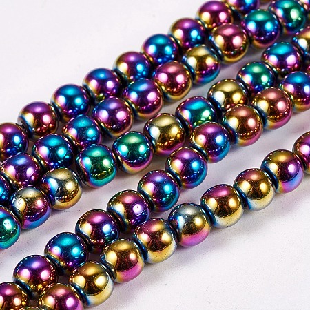 Arricraft Electroplate Non-Magnetic Synthetic Hematite Beads Strands, Round, Grade AAAA, Multi-color Plated, 6mm, Hole: 1.2mm; about 65pcs/strand, 16 inches