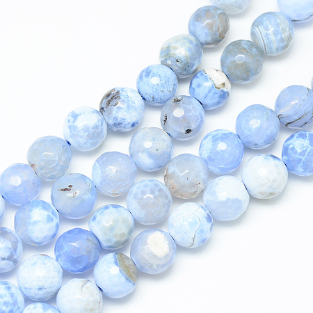 Nbeads Colored Natural Fire Agate Beads Strings, Faceted Round, LightSkyBlue, 8mm, Hole: 1mm; about 48pcs/strand, 14.9