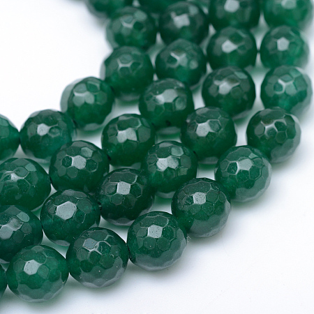 Arricraft Natural White Jade Bead Strands, Dyed, Faceted, Round, Sea Green, 10~11mm, Hole: 1mm, about 39pcs/strand, 15.7 inch