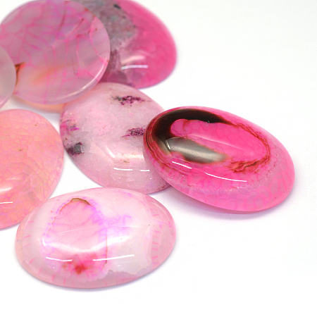 Honeyhandy Oval Dyed Natural Crackle Agate Cabochons, Hot Pink, 40x30x6~8mm