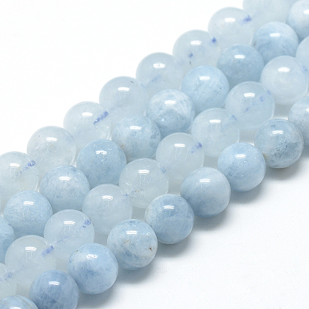 Honeyhandy Natural Aquamarine Beads Strands, Round, 6~7mm, Hole: 1mm, about 60~67pcs/strand, 15.7 inch