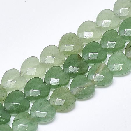Honeyhandy Natural Green Aventurine Beads Strands, Faceted, Heart, 10x10x5mm, Hole: 1.2mm, about 20pcs/strand, 7.4 inch