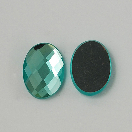 Honeyhandy Electroplate Glass Cabochons, Flat Back & Back Plated, Faceted, Oval, Sky Blue, 14x10x4mm
