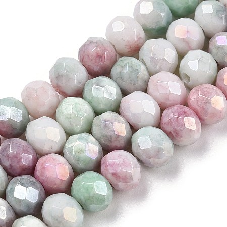 Honeyhandy Faceted Electroplated Glass Beads Strands, AB Color Plated, Abacus, Medium Aquamarine, 6x5mm, Hole: 1.2mm, about 88~89pcs/strand, 17.05 inch~17.32 inch(43.3~44cm)