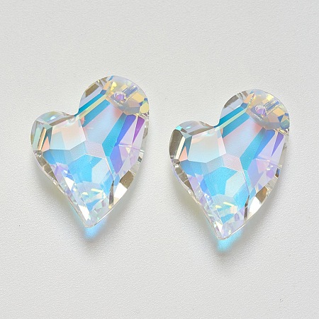 Honeyhandy K9 Glass Rhinestone Pendants, Imitation Austrian Crystal, Faceted, Heart, Crystal AB, 27x19x8mm, Hole: 1.5mm