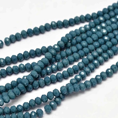 Arricraft Faceted Rondelle Glass Beads Strands, Teal, 3x2mm, Hole: 1mm, about 150pcs/strand, 13.6 inches