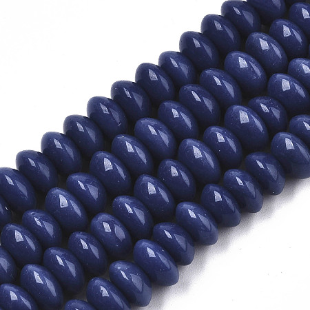 Honeyhandy Opaque Solid Color Glass Beads Strands, Rondelle, Midnight Blue, 8.5x5mm, Hole: 1.2mm, about 91~95pcs/strand, 15-3/4 inch~16-1/8 inch(40~41cm)