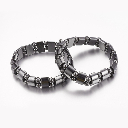 Honeyhandy Valentine Day Gifts for Husband Stretchy Magnetic Synthetic Hematite Bracelet, about 2-1/8 inch(53mm) long, the Round Bead: 6mm, the Rectangle Bead: 13x6mm