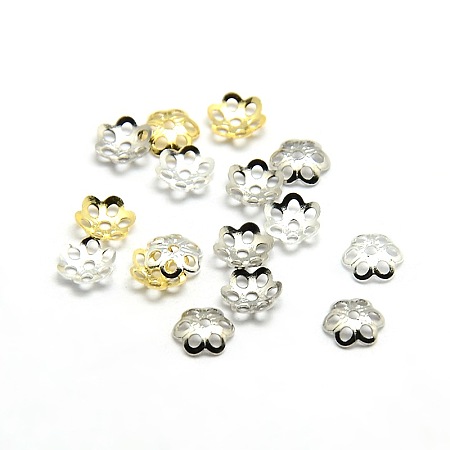 Honeyhandy 6-Petal Brass Tiny Flower Bead Caps, Fancy Bead Caps, Mixed Color, 5x1mm, Hole: 1mm