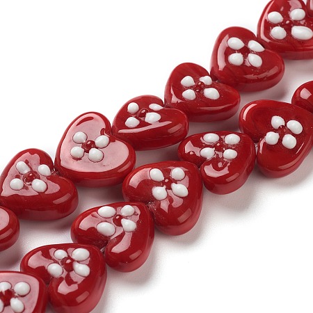 Honeyhandy Handmade Lampwork Beads, Heart, Red, 15x18x8mm, Hole: 2mm