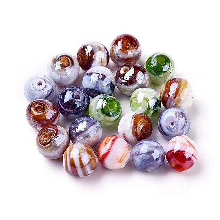 Honeyhandy Handmade Lampwork Beads, Pearlized, Round, Mixed Color, 12mm, Hole: 2mm