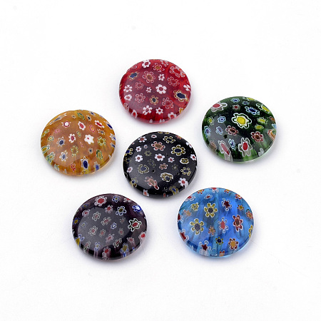 Honeyhandy Handmade Millefiori Lampwork Beads, Flat Round, Mixed Color, 25~25.5x6mm, Hole: 1mm