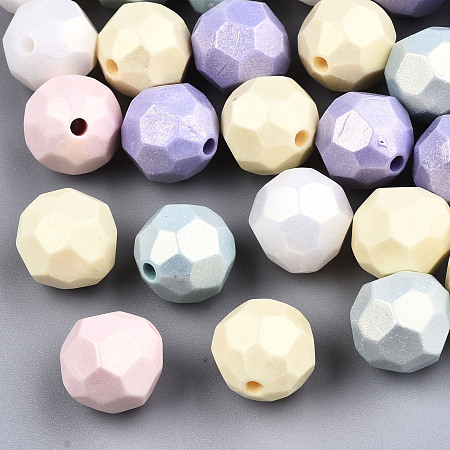 ARRICRAFT Spray Painted Acrylic Beads, Rubberized Style, Faceted, Round, Mixed Color, 13.5mm