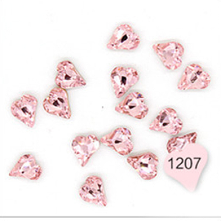 Honeyhandy Glass Rhinestone Cabochons, Nail Art Decoration Accessories, Heart, Pink, 9x8x4mm