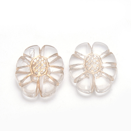 Honeyhandy Golden Plated Acrylic Beads, Metal Enlaced, Flower, Clear, 24.5x19x6mm, Hole: 2mm